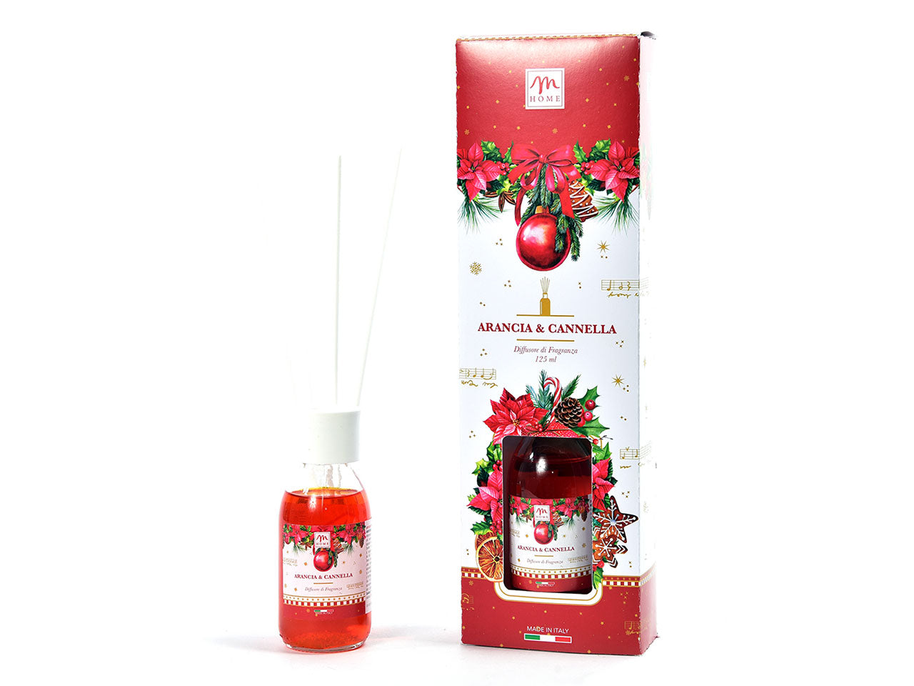 Christmas dream diffusore di essenza 125ml fragranza arancia e cannela con bacchette in cotone in scatola regalo