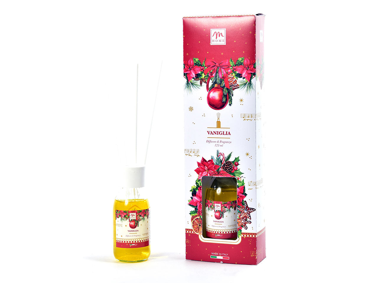 Christmas dream diffusore di essenza 125ml fragranza vaniglia con bacchette in cotone in scatola regalo