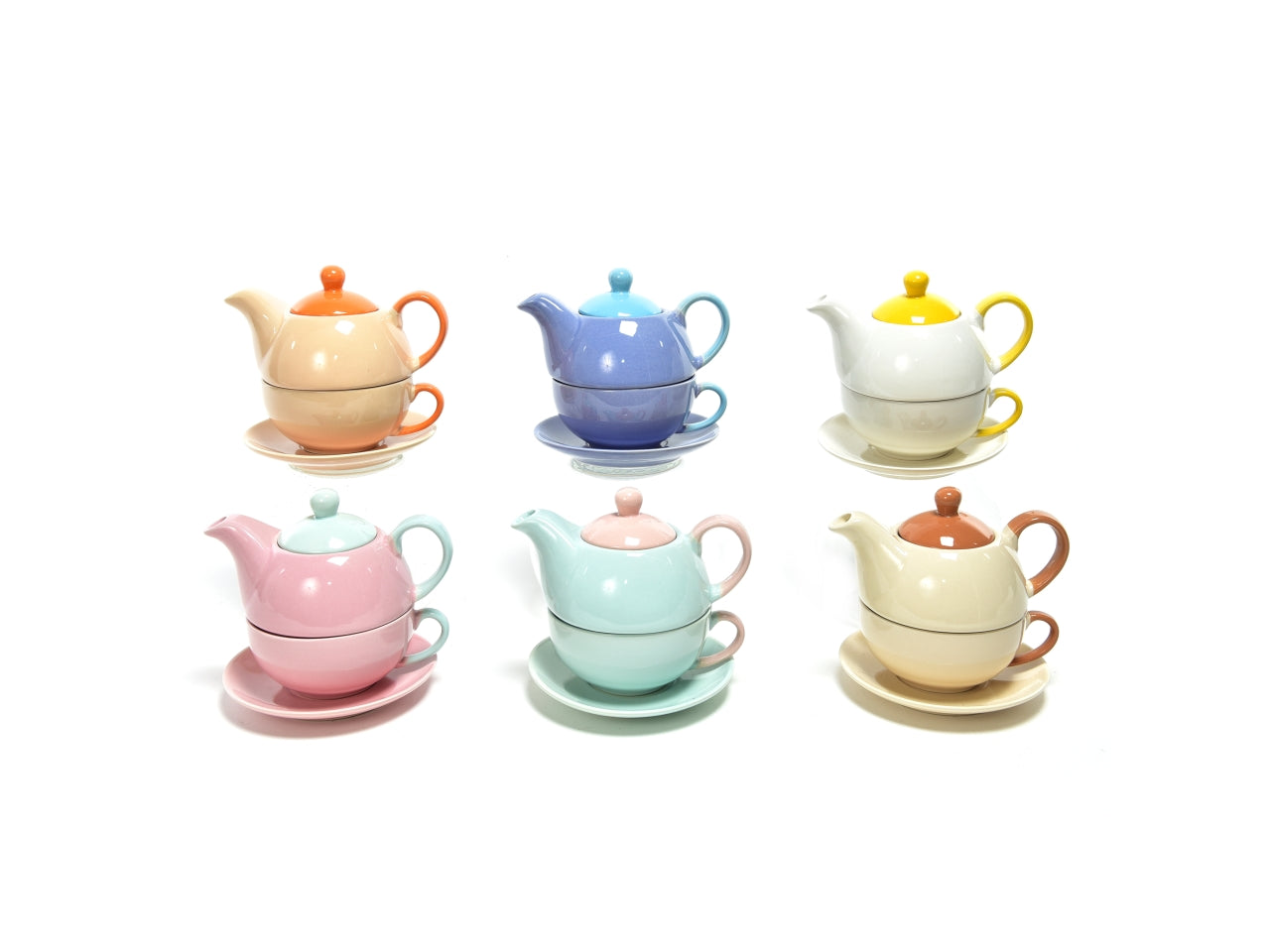 Teiera con tazza  incorporata vintage particolare in ceramica, colori assortiti, monocromatica - 420ml - d.16xh.14,5cm - Mercury