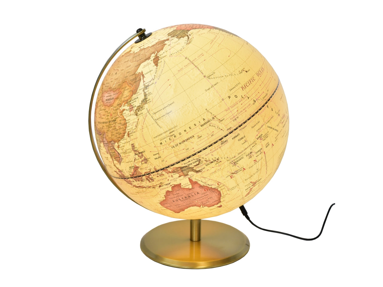 Mappamondo luminoso, stile contemporaneo giallo e arancio con piedistallo dorato, 30 cm - Mercury