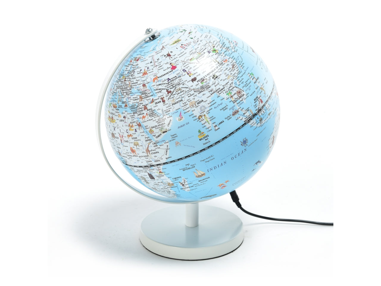 Mappamondo luminoso contemporaneo celeste con supporto bianco - Mercury