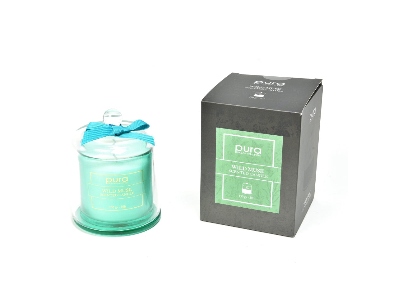 Candela Profumata Muschio Bianco in Vetro 150gr - Durata 30h, Stile Moderno - diametro 9x12cm- Mercury Pura