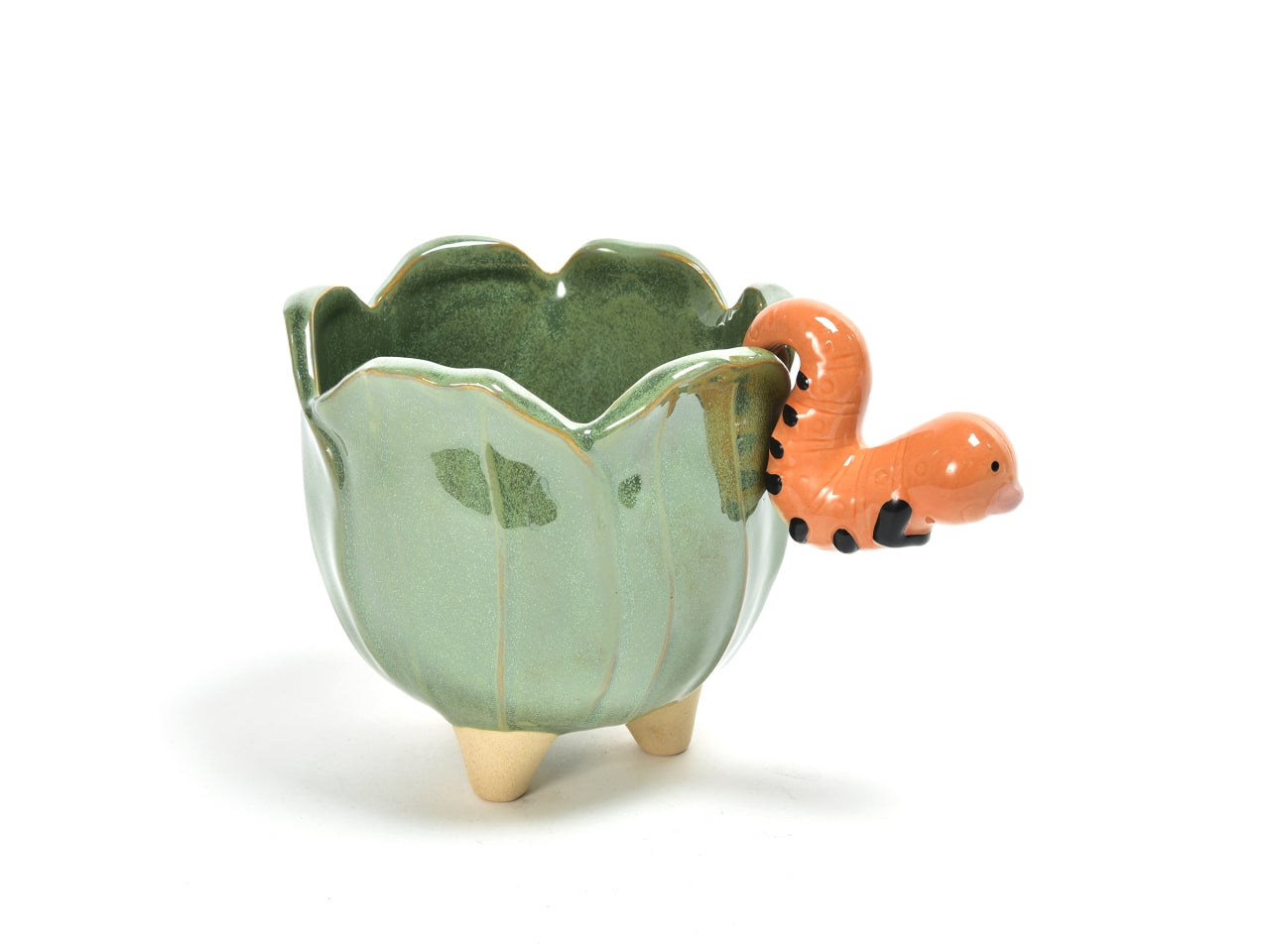 Portavaso country in ceramica verde chiaro con animaletto 16x15,5 cm, uso interno - M Home