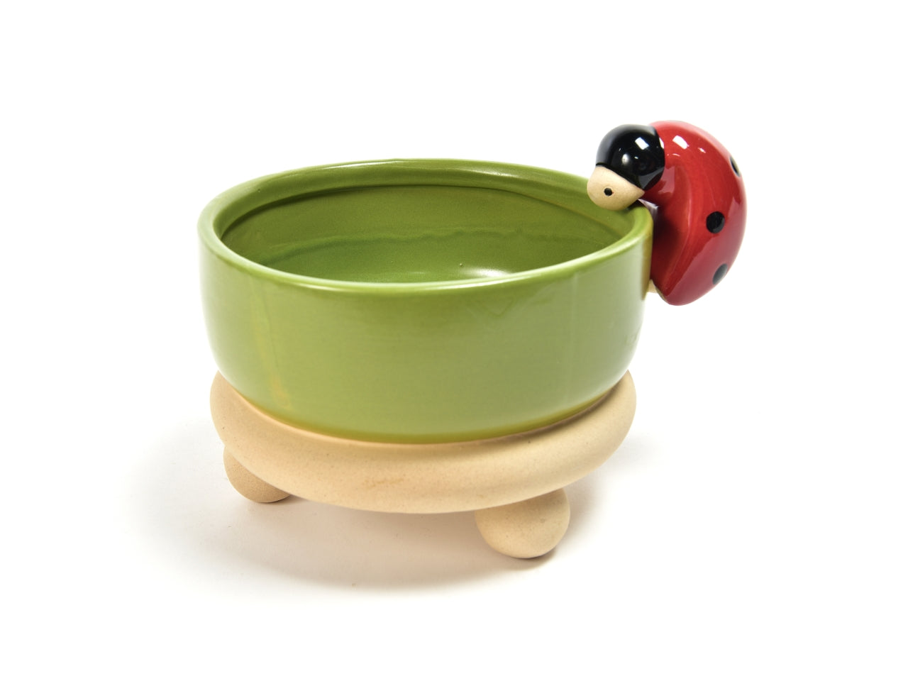 Portavaso in ceramica verde e rosso country con coccinella 18,5x13 cm uso interno - M Home