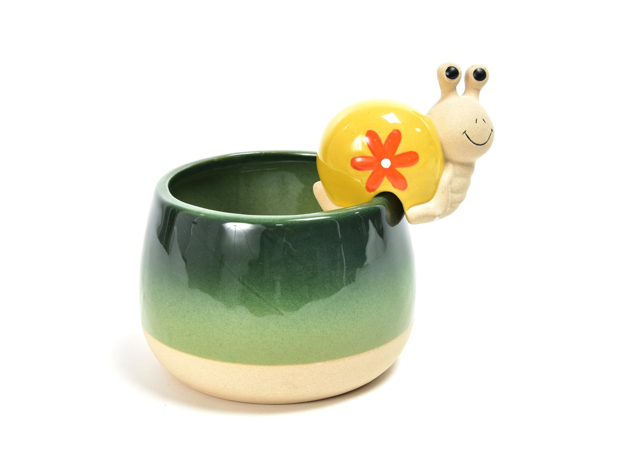 Portavaso country in ceramica verde e giallo con animaletto 14,5x10 cm, uso interno - M Home