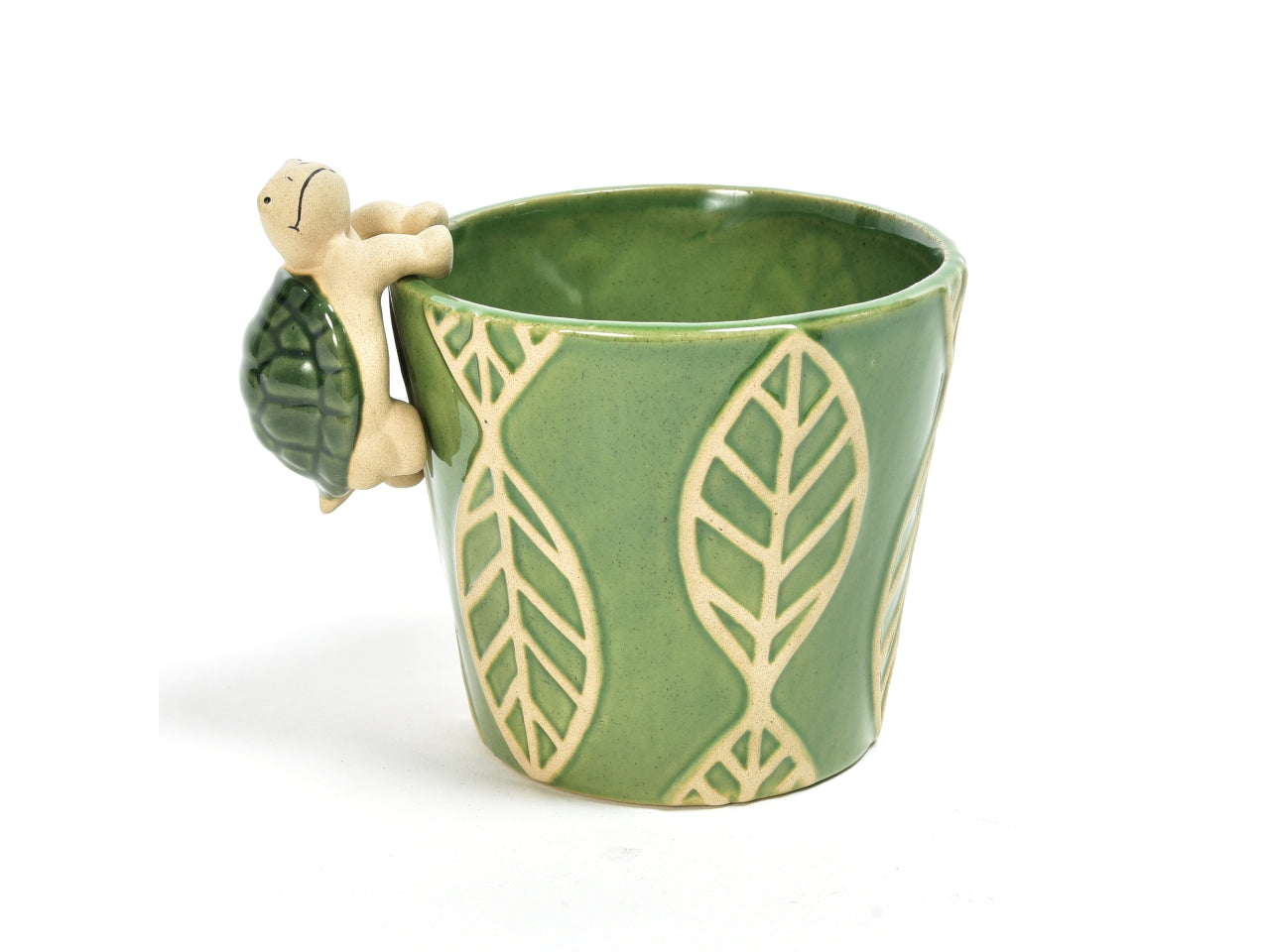 Portavaso country in ceramica verde con foglie e animaletto 14x13 cm, uso interno - M Home