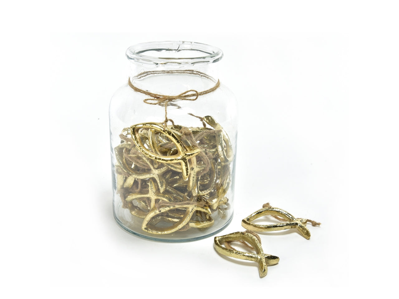 Pendente pesce in alluminio oro 6,5x1x6cm in giara vetro
