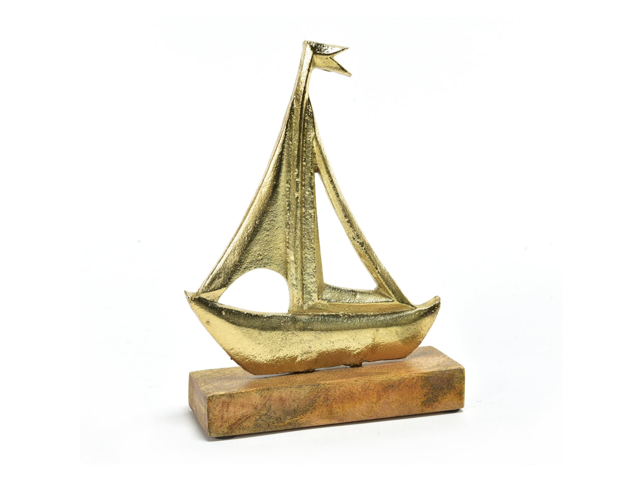 Barca in alluminio oro e legno 16x5x21cm