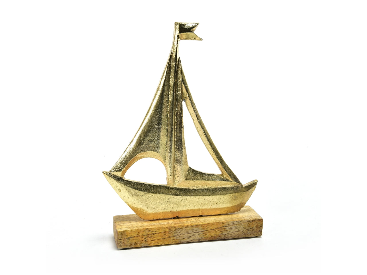 Barca in alluminio oro e legno 20x5x27cm