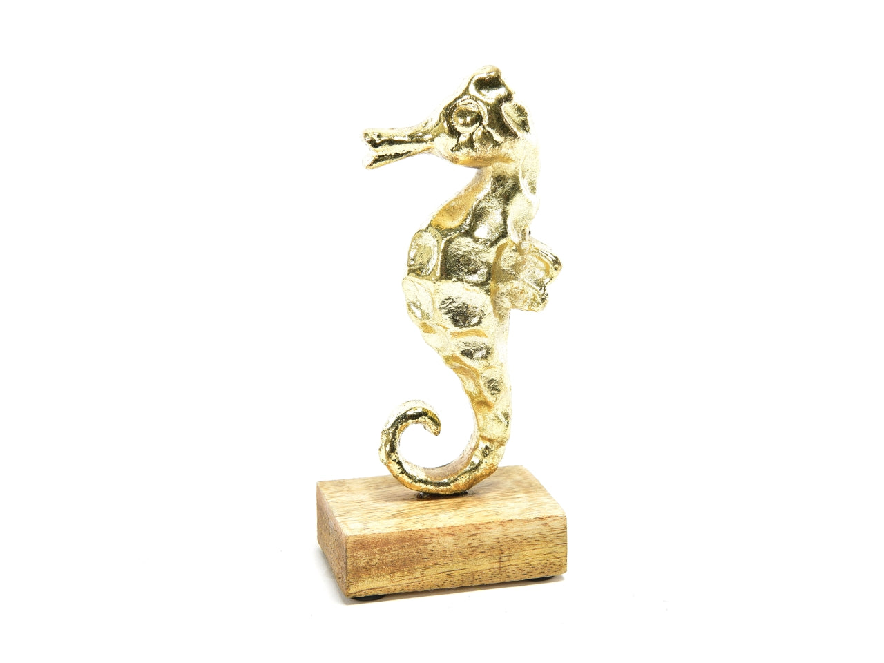 Statua cavalluccio marino in alluminio e legno stile marinaro, dorato 10x4,5x21 cm - M Home