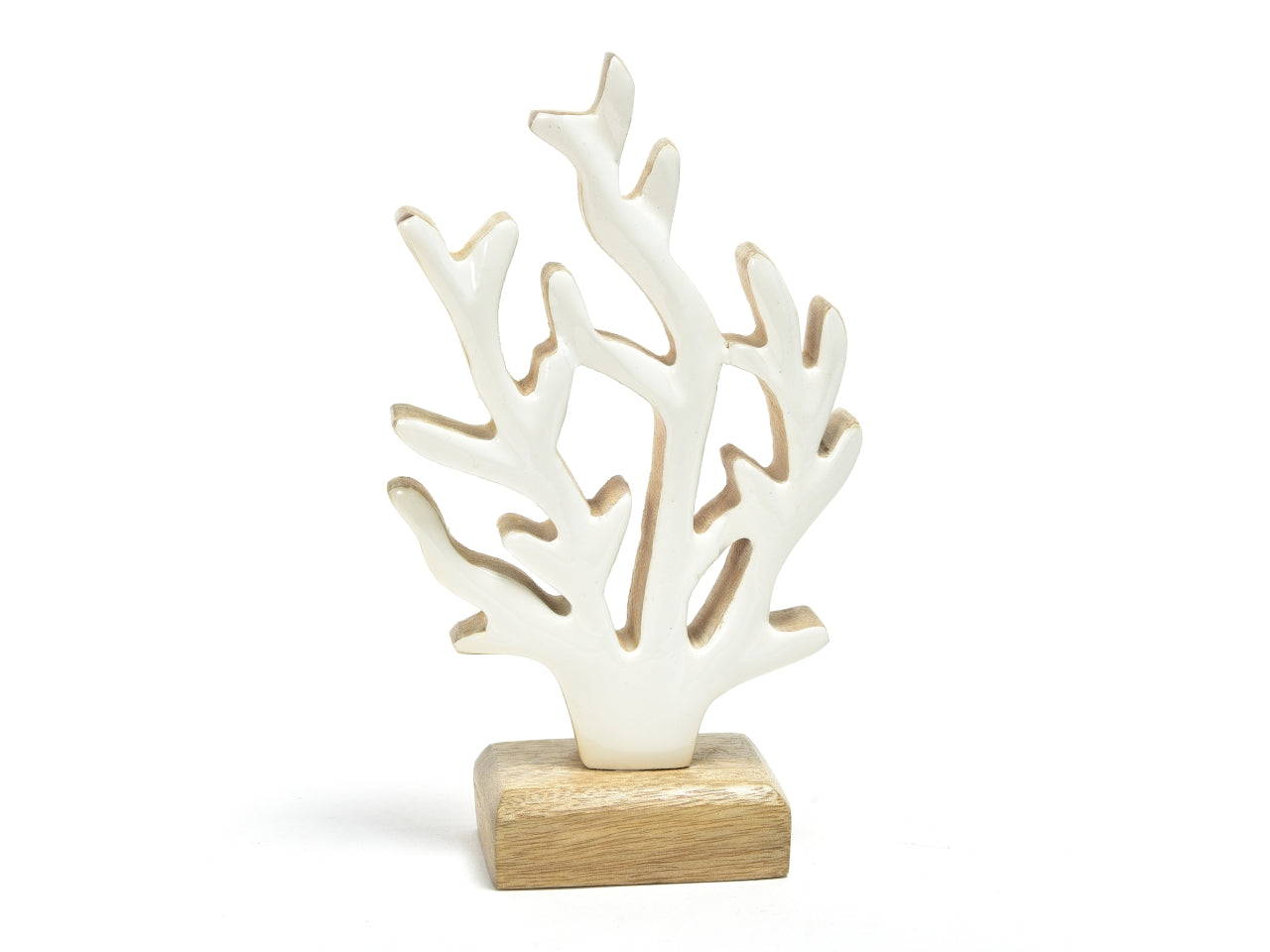 Statua decorativa corallo smaltato in legno bianco stile marinaro 12x5x20 cm - Mercury