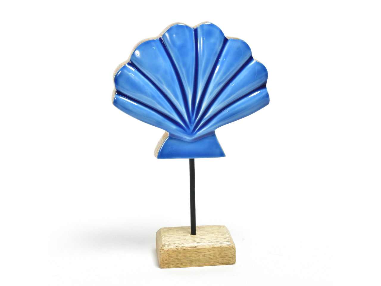 Statua decorativa conchiglia in legno blu stile marinaro 23x15 cm - Mercury