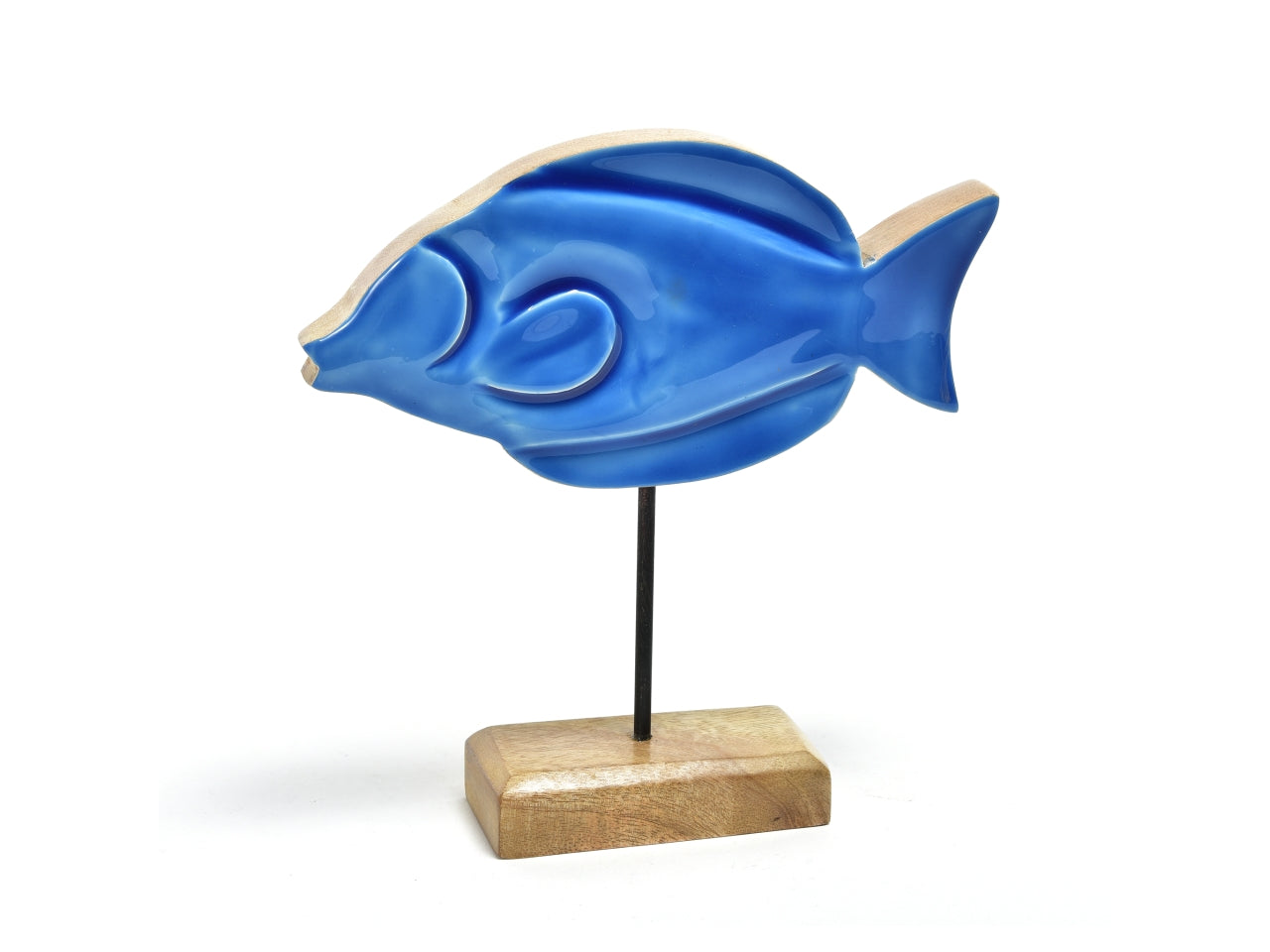 Statua decorativa pesce in legno blu stile marinaro 20x20x5 cm - Mercury