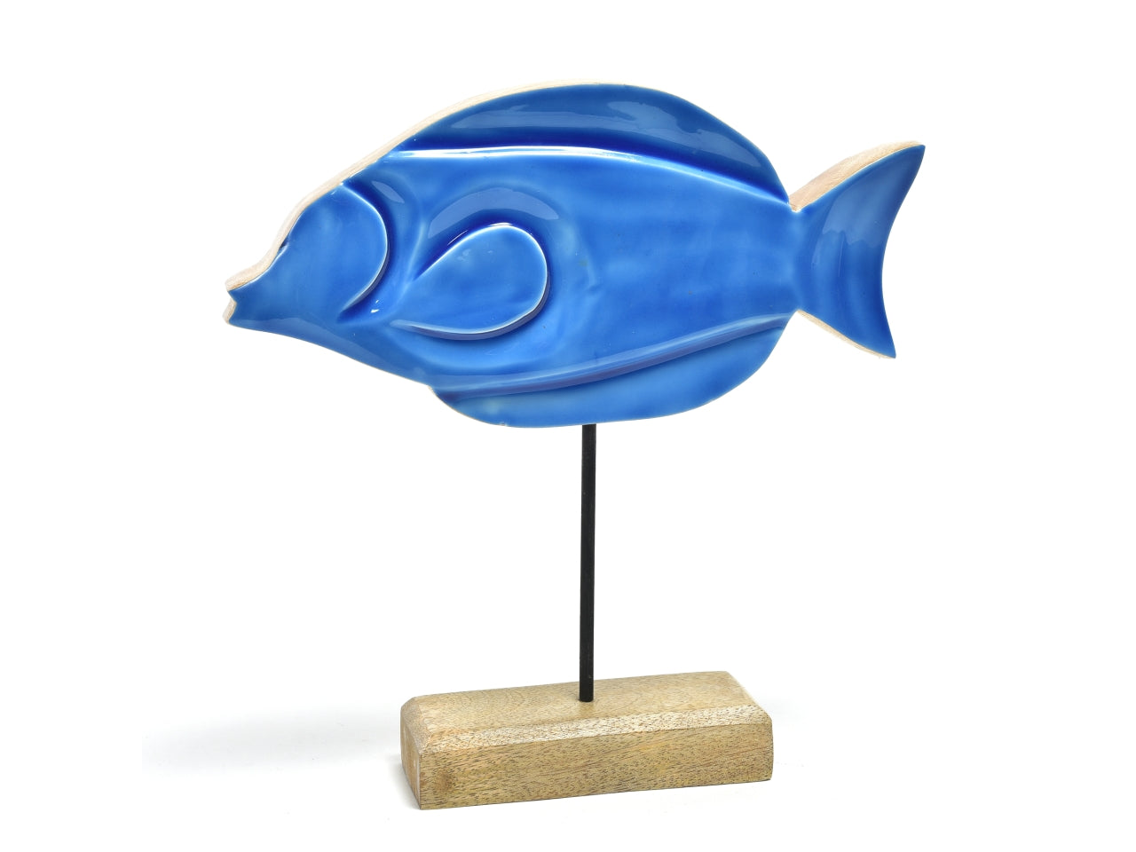 Statua decorativa pesce in legno blu stile marinaro 24x24x5 m - Mercury