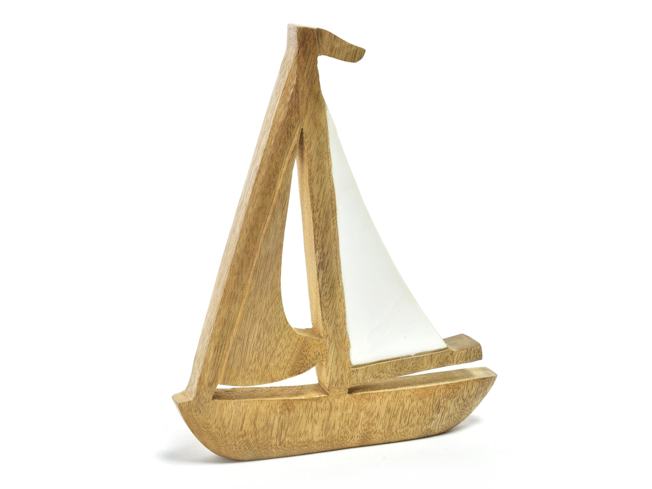 Statua decoreativa veliero smaltato in legno bianco stile marinaro 25x19,5x2,5 cm - Mercury
