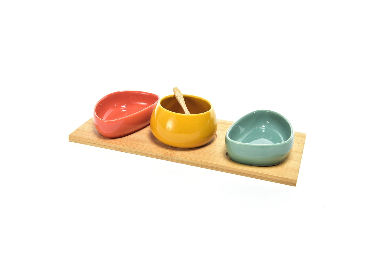 Ciotole per aperitivo in ceramica e bambù, colori assortiti, stile scandinavo set da 3 ciotole, 1 cucchiaio, 1 vassoio - Mercury Home