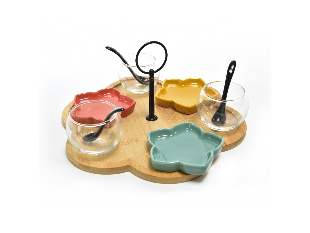 Ciotole per aperitivo in ceramica, vetro e bambù, colori assortiti, stile scandinavo set da 6 ciotole, 3 cucchiai, 1 vassoio - Mercury Home