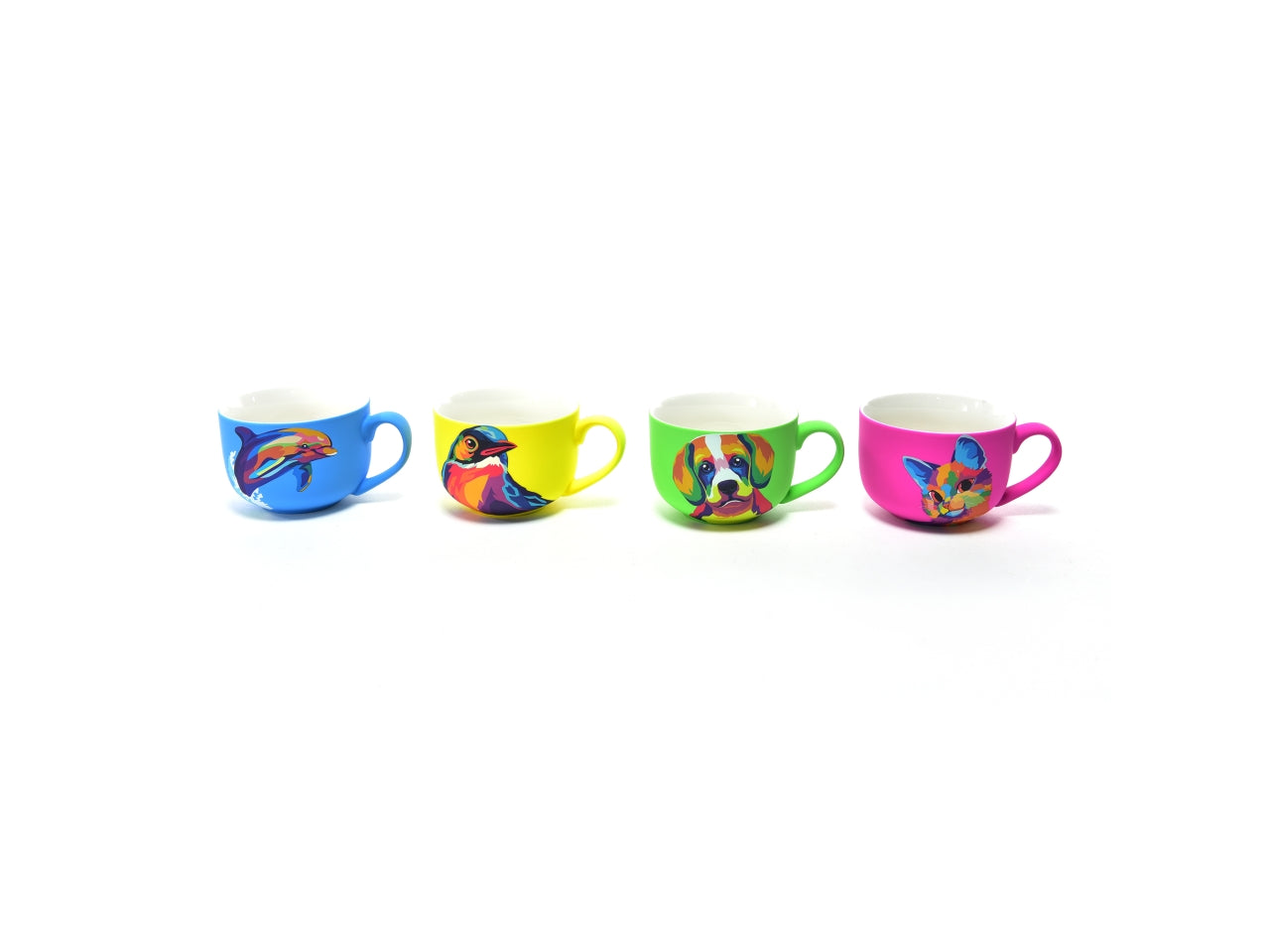 Tazza mug colazione in porcellana floccata illustrazione pop art animali, stile moderno in 4 colori assortiti - 10x8 cm - Mercury