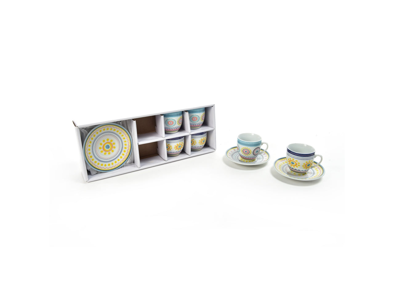Set da 6 tazzine in porcellana con piattino 90ml 32,4x12xh.6,6cm
