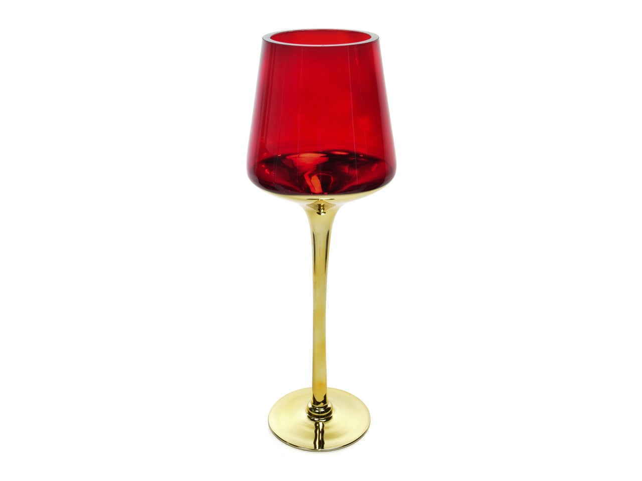 Portacandela in vetro alto oro rosso d.14xh.40cm