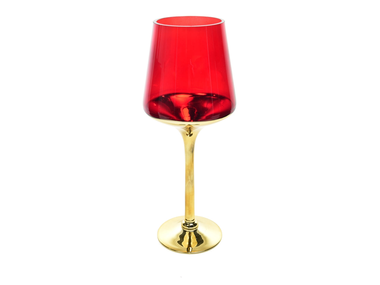 Portacandela in vetro oro rosso d.14xh.35cm