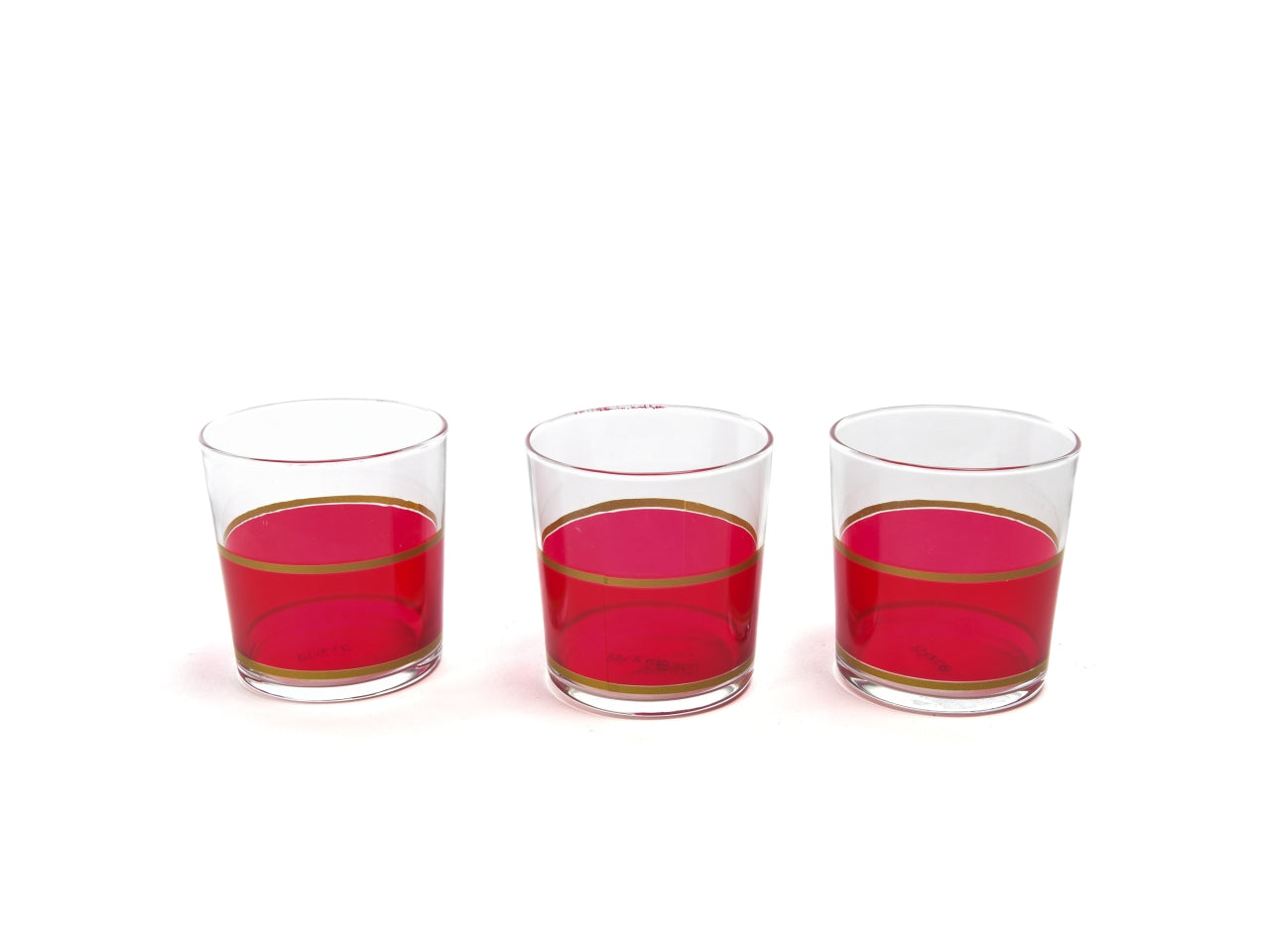 Bicchiere in vetro rossi righe oro 330ml acqua d.9xh.8,6cm set da 6 bicchieri