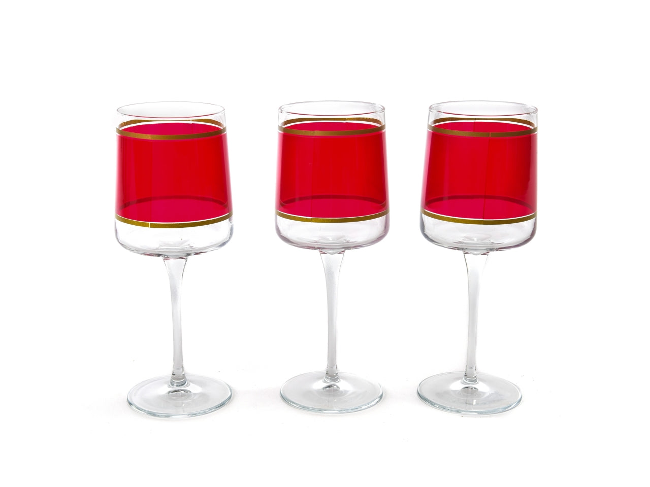 Calice in vetro rossi righe oro 320ml d.7xh.20cm set da 3 calici