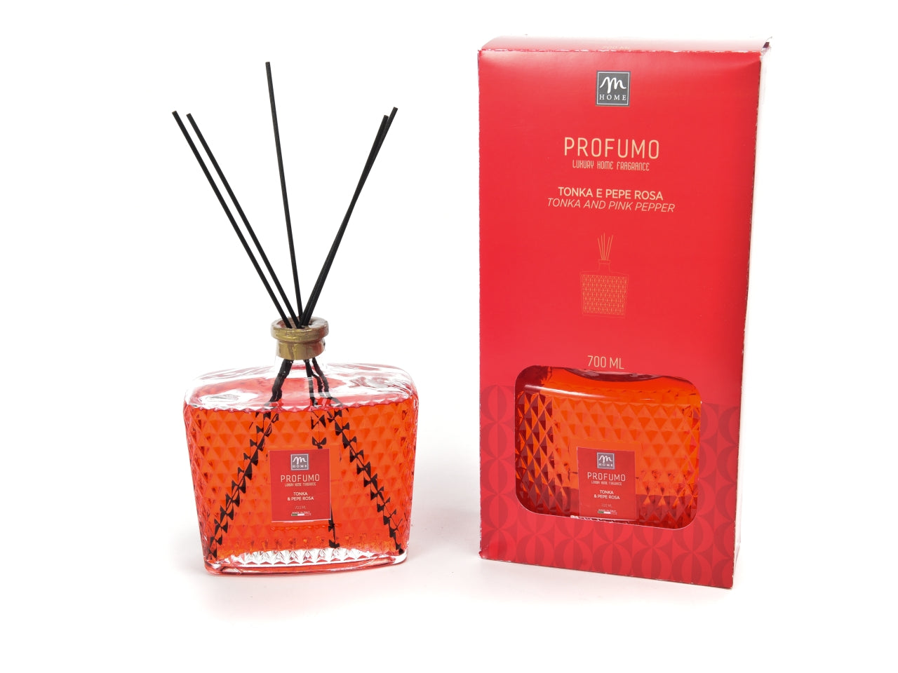 Diffusore di essenza natalizio 700ml tonka e pepe rosa con midollini in cotone - M Home