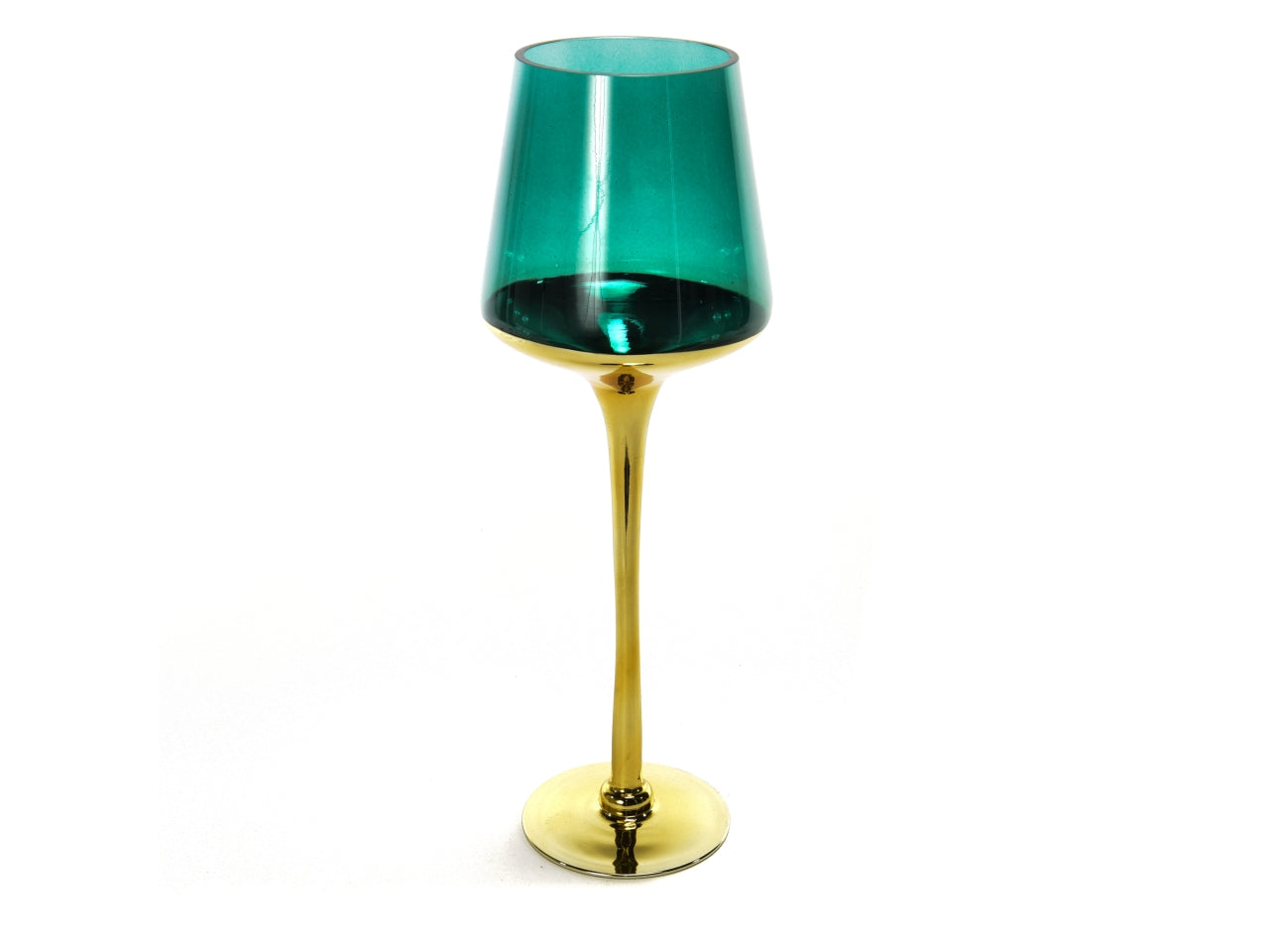 Portacandela in vetro alto oro verde d.14xh.40cm