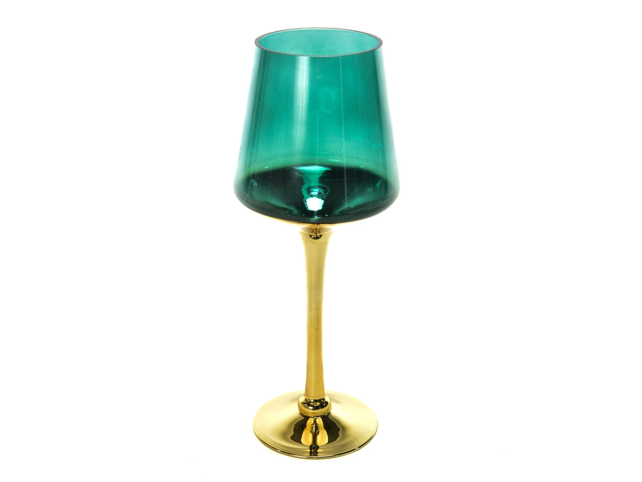 Portacandela in vetro oro verde d.14xh.35cm