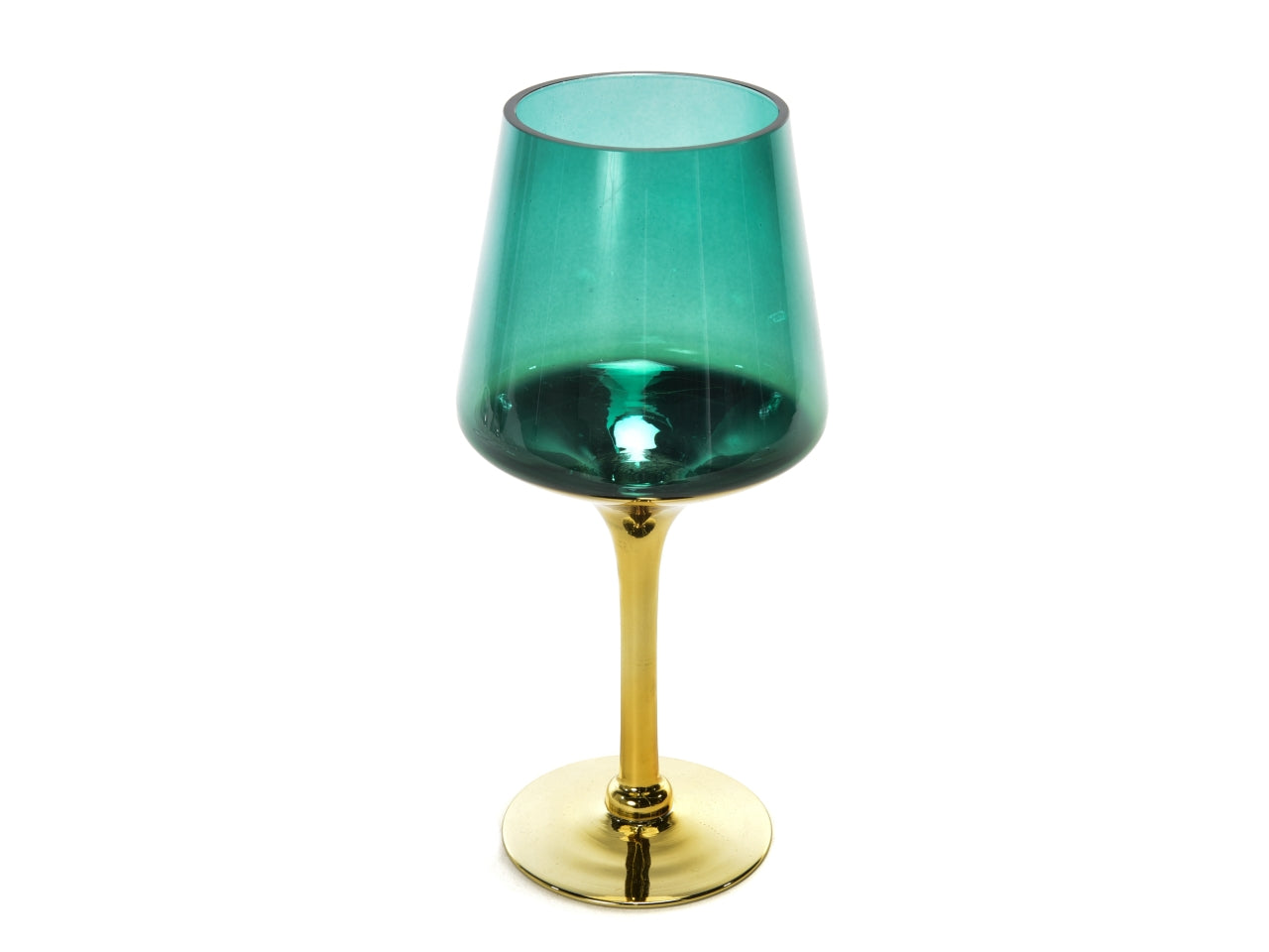 Portacandela in vetro oro verde d.14xh.30cm