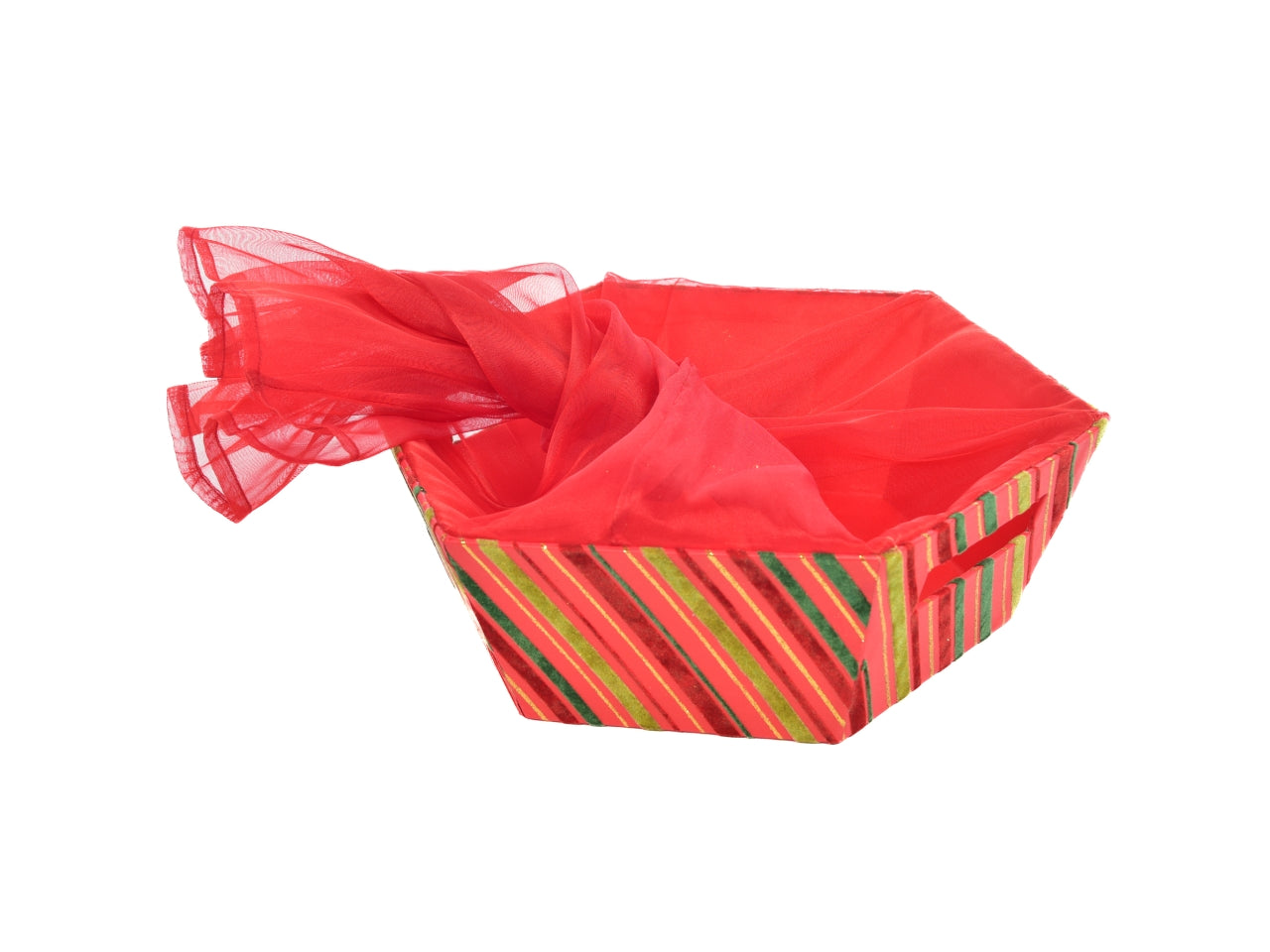Cesto in carta per confezioni natalize con sacco in organza 37,5x32,5xh.12cm