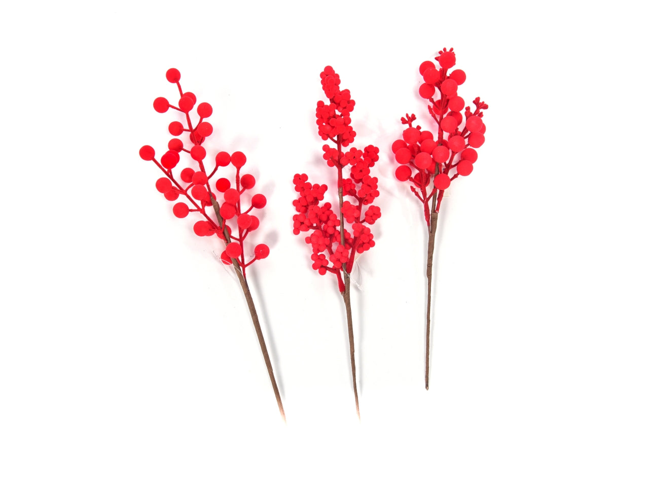 Pick bacche floccate rosse 34cm design assortiti