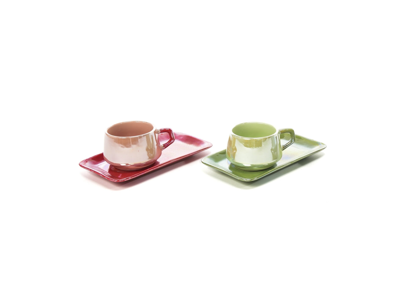 Tazzina in ceramica 100ml con vassoio 16x9,7xh.5,5cm colori assortiti
