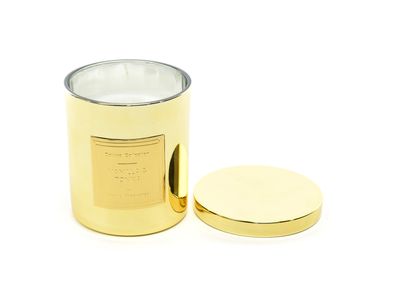 Candela lingotto dorato in vetro con coperchio d.8xh.9cm