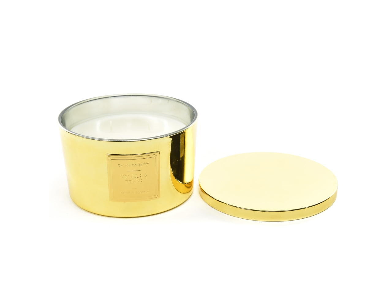 Candela lingotto dorato in vetro con coperchio d.13xh.8cm