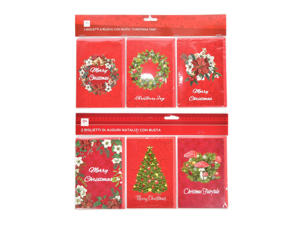 Biglietti natalizi oro a rilievo con busta 10,5x15,5cm assortiti set da 6 biglietti