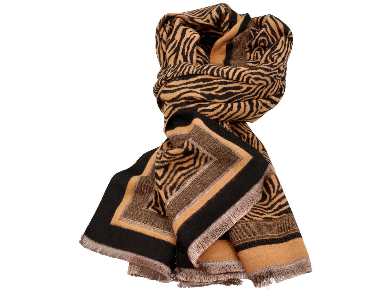Sciarpa fantasia zebrata marrone 70% viscosa 30% lana
