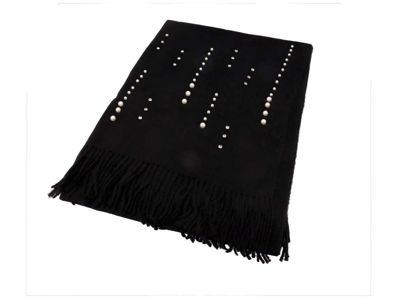 Sciarpa nera con perle e strass 80% viscosa 20% lana