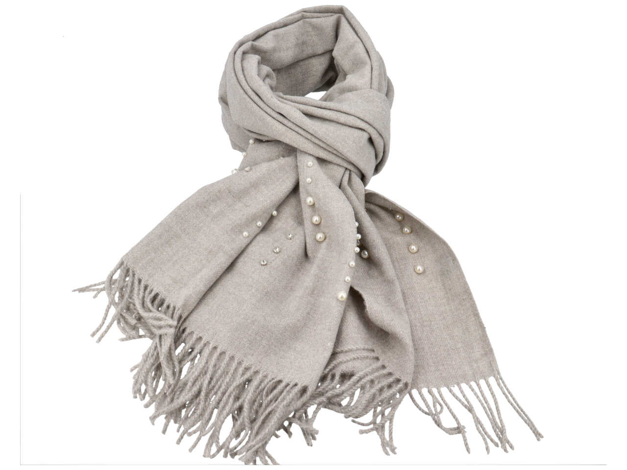 Sciarpa grigia con perle e strass 80% viscosa 20% lana