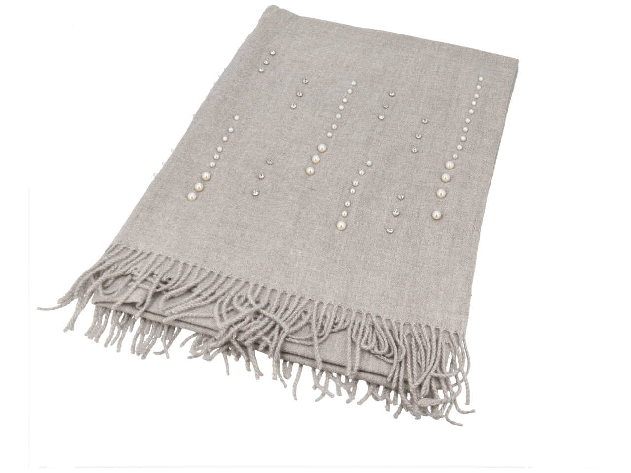 Sciarpa grigia con perle e strass 80% viscosa 20% lana