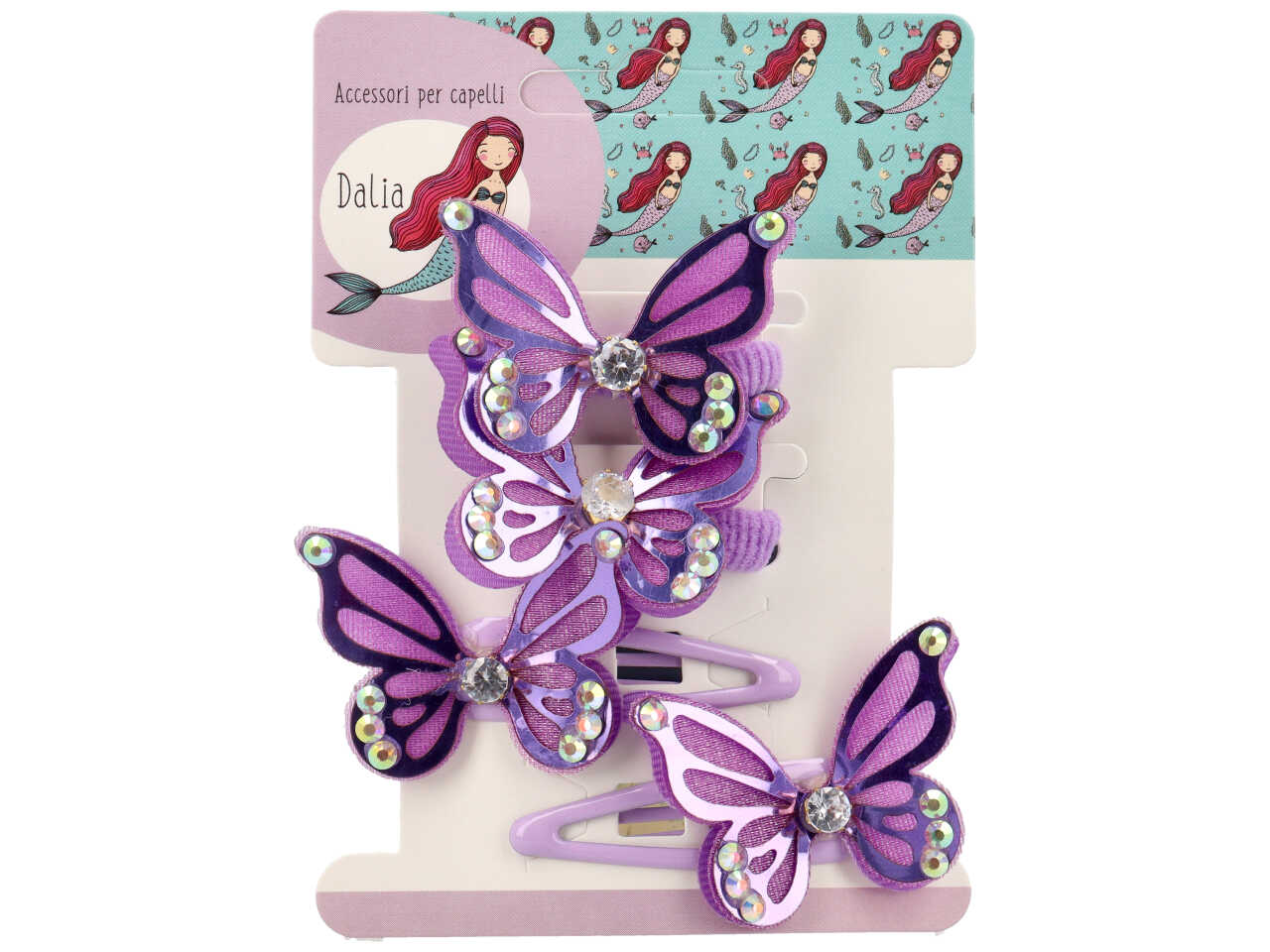 Set 2 clic clac e 2 polsini farfalla c/strass poliestere,metallo senza nichel