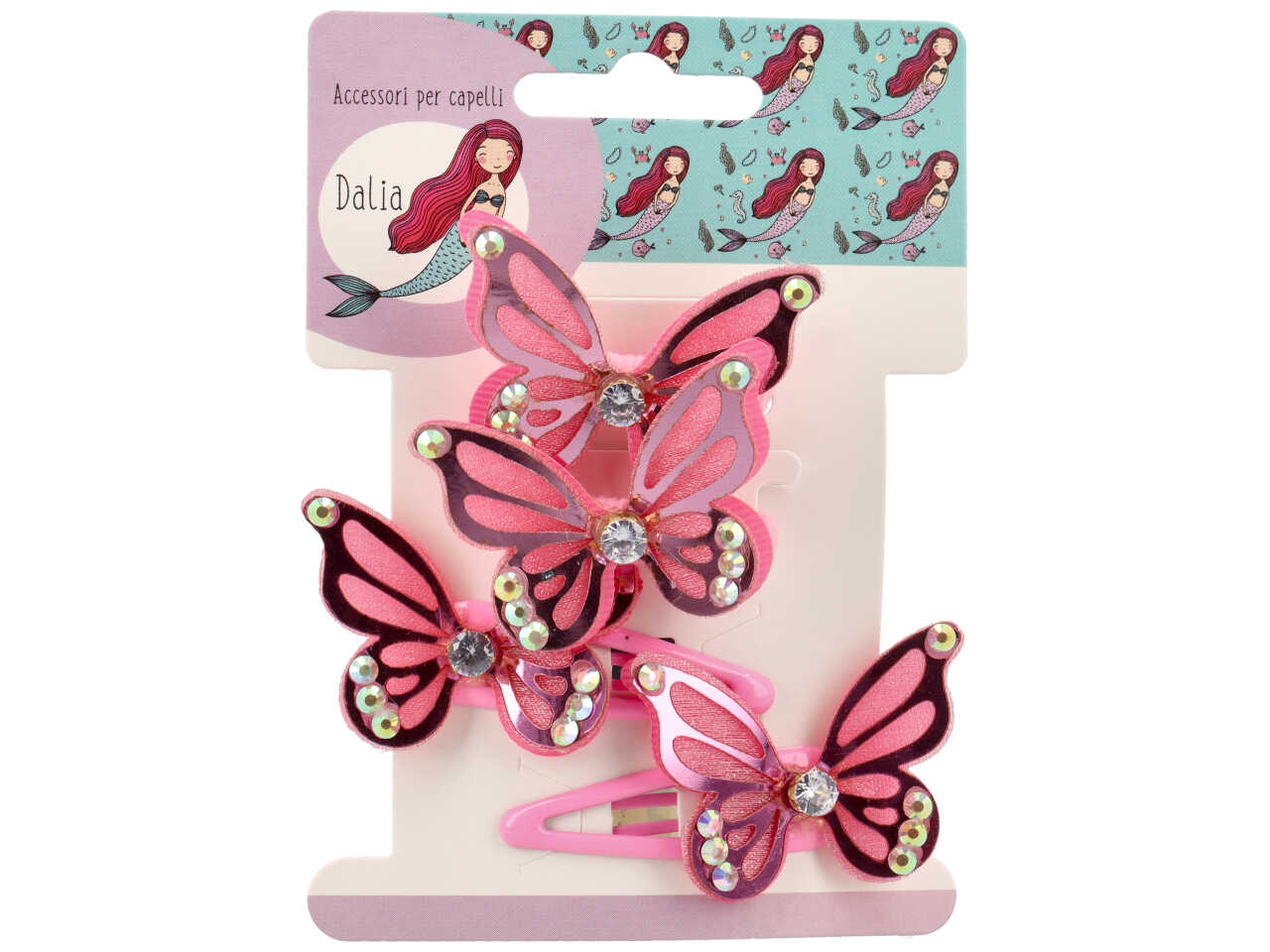 Set 2 clic clac e 2 polsini farfalla c/strass poliestere,metallo senza nichel