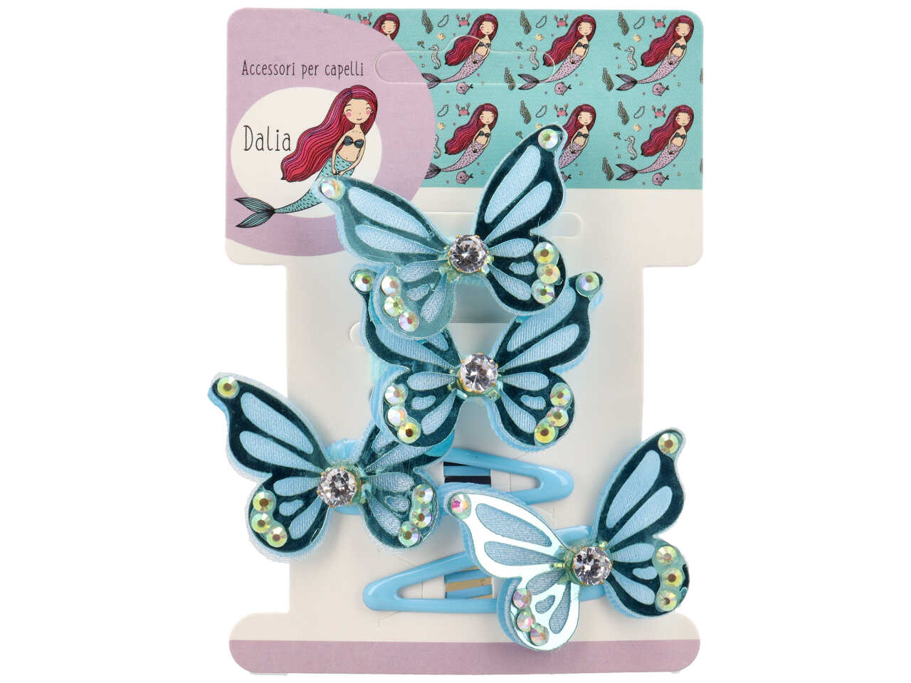 Set 2 clic clac e 2 polsini farfalla c/strass poliestere,metallo senza nichel