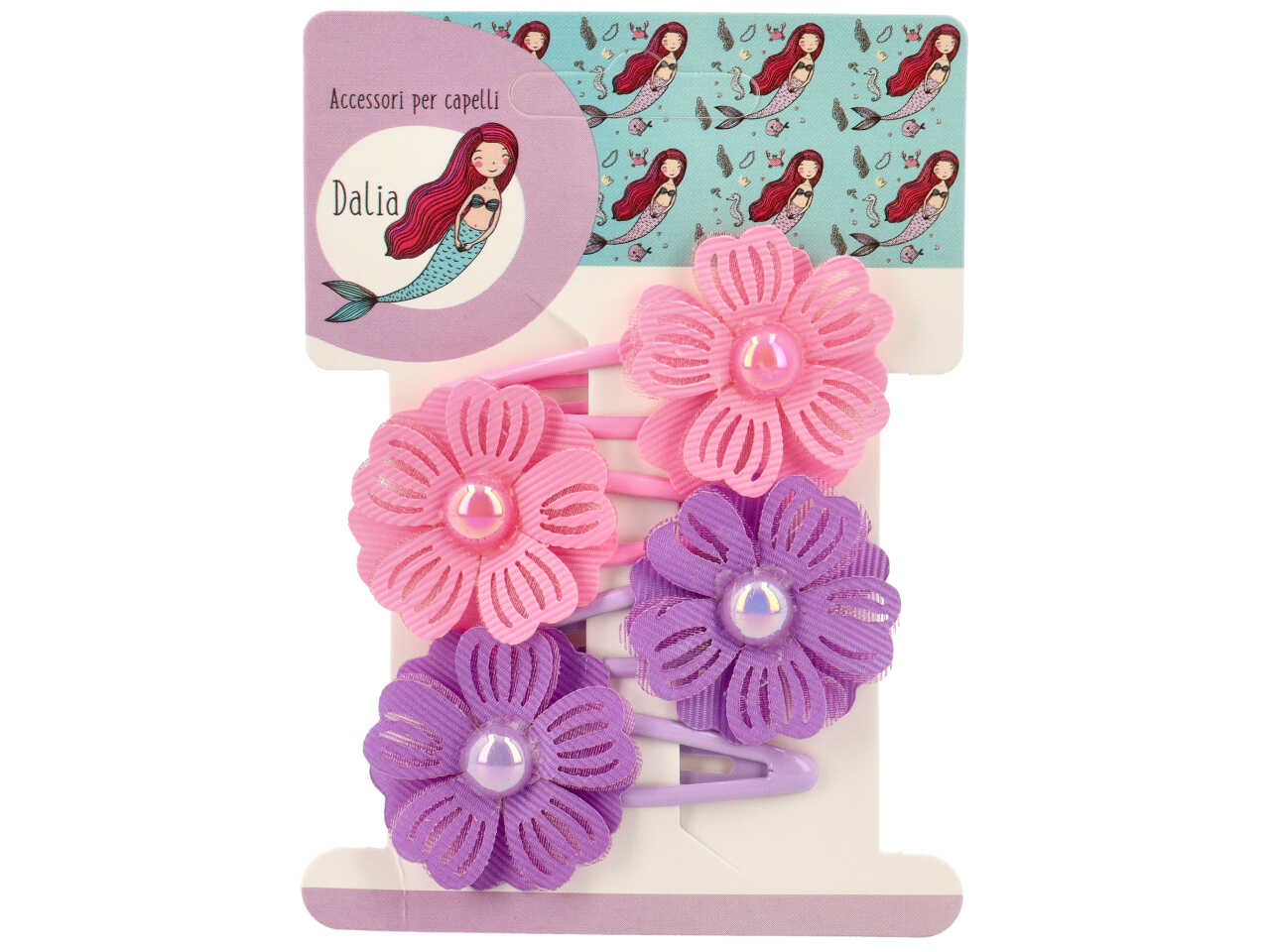 Set 4 clic clac fiore con perla poliestere, metallo senza nichel