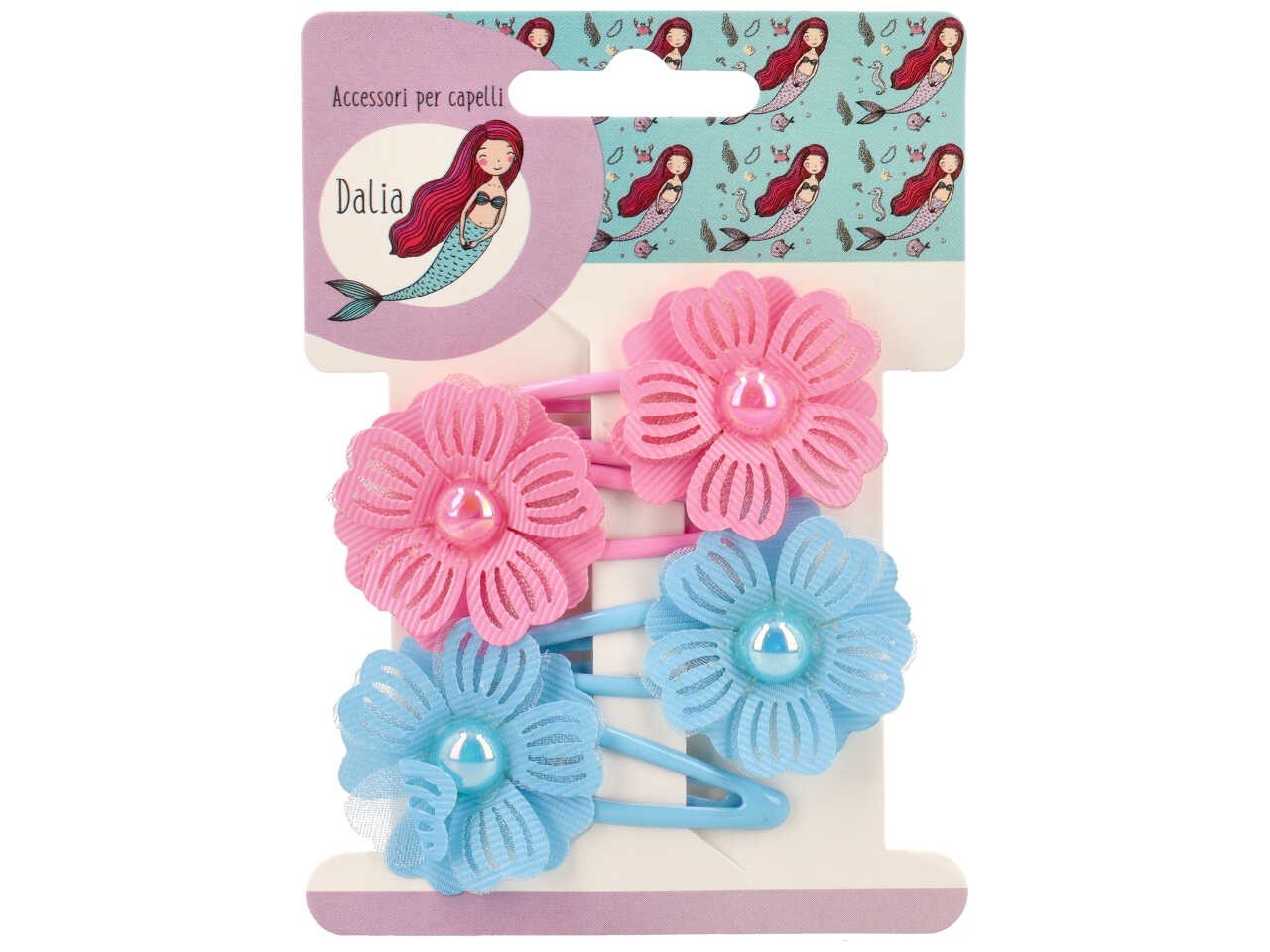 Set 4 clic clac fiore con perla poliestere, metallo senza nichel
