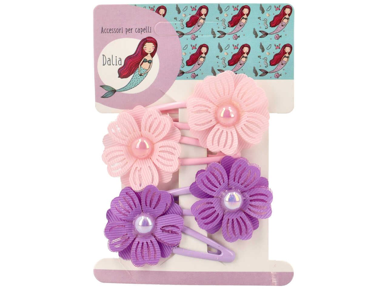 Set 4 clic clac fiore con perla poliestere, metallo senza nichel