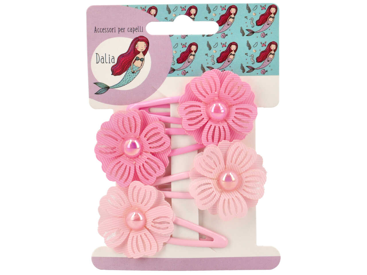 Set 4 clic clac fiore con perla poliestere, metallo senza nichel