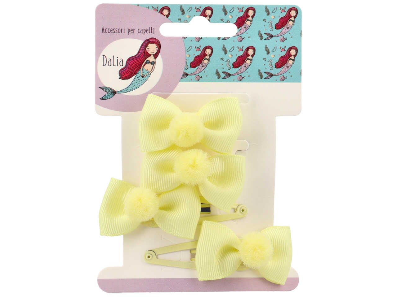 Set 2 clic clac e 2 polsini fiocco con pon pon in poliestere, metallo senza nichel