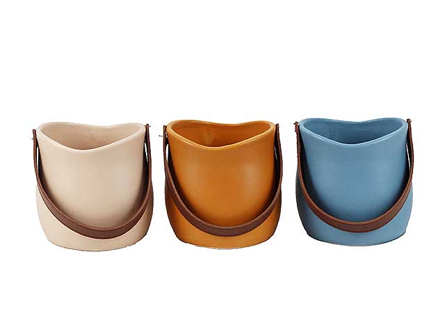 Vaso c/manico ecopelle d13xh12,5cm64041